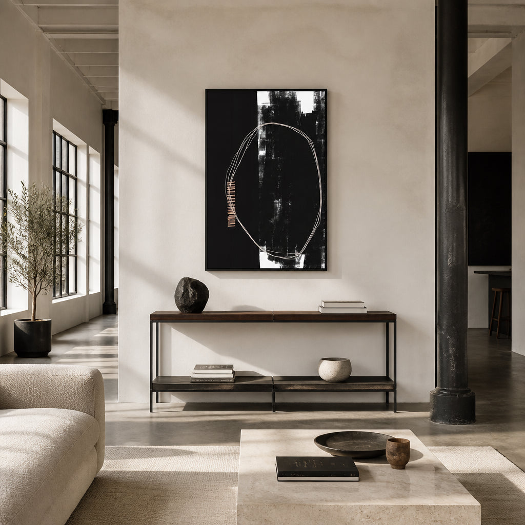 Room mockup featuring Abstract Black And White Artwork Art Print