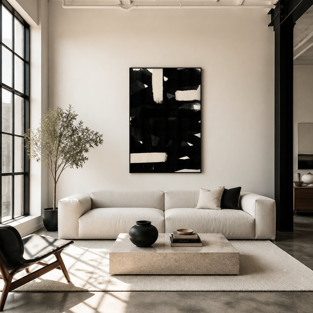Room mockup featuring Monochrome Brushstrokes Art Print