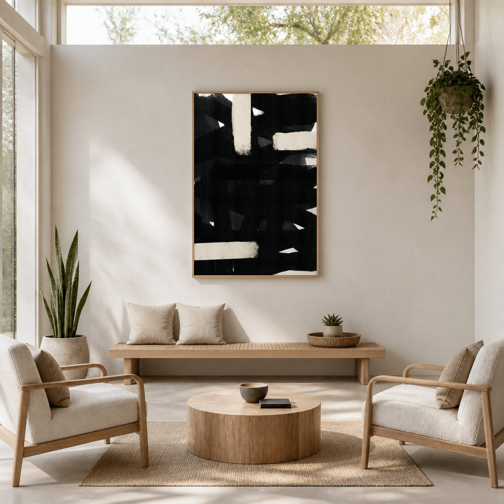 Room mockup featuring Monochrome Brushstrokes Art Print 1