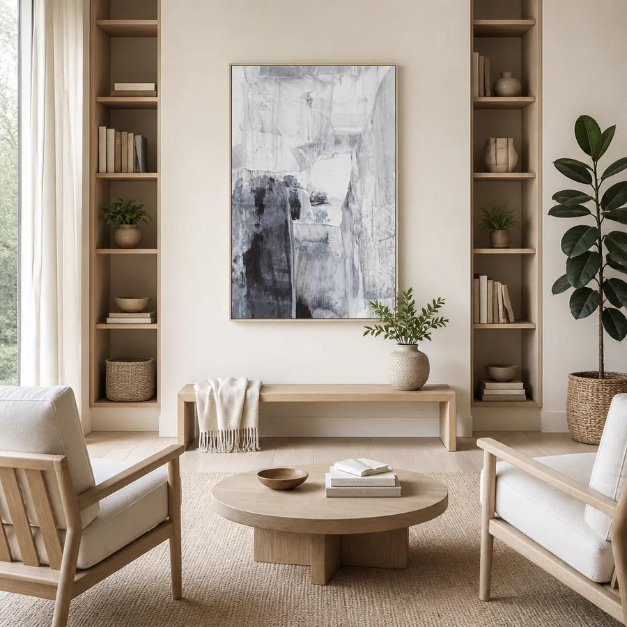 Monochrome Brushstrokes Art Print 2 in a room setting