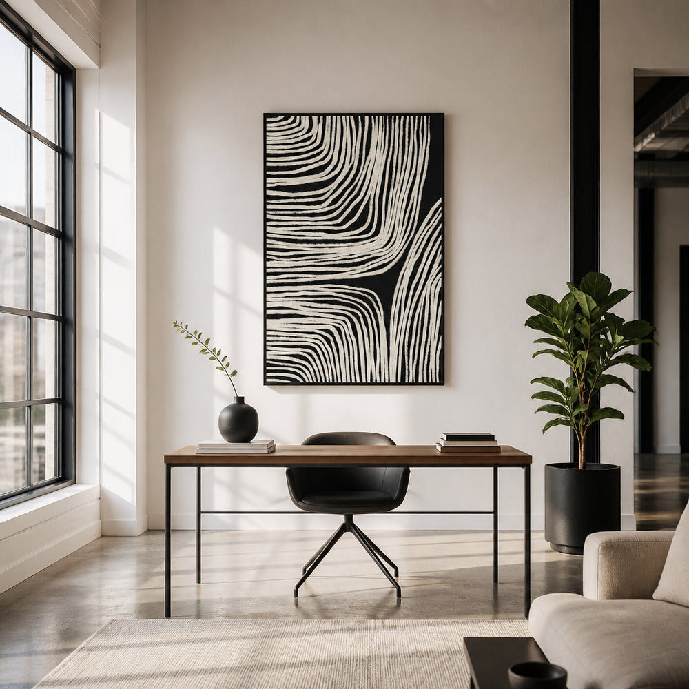Room mockup featuring Monochrome Organic Wavy Lines Art Print