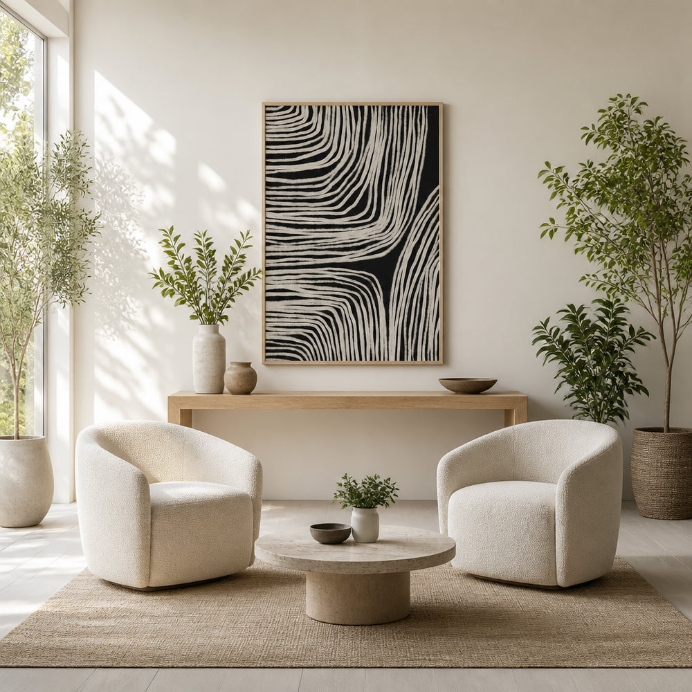 Room mockup featuring Monochrome Organic Wavy Lines Art Print