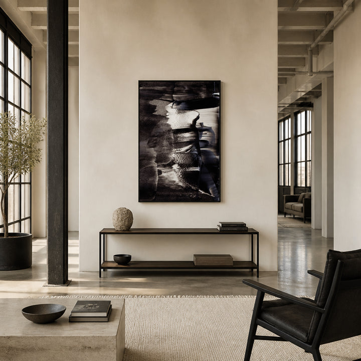 Room mockup featuring Monochrome Textures And Fluid Brushstrokes Art Print