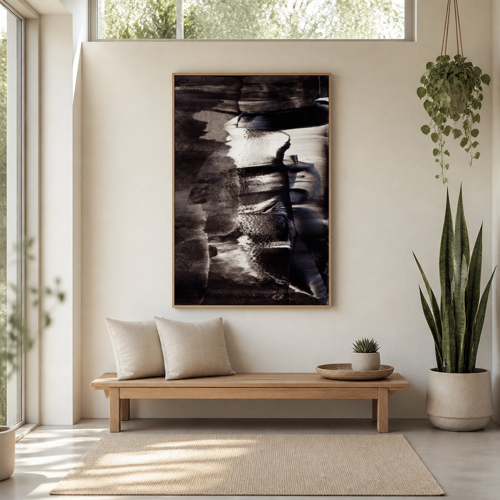 Room mockup featuring Monochrome Textures And Fluid Brushstrokes Art Print