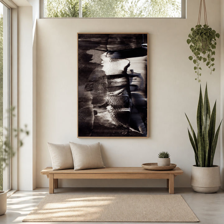 Room mockup featuring Monochrome Textures And Fluid Brushstrokes Art Print