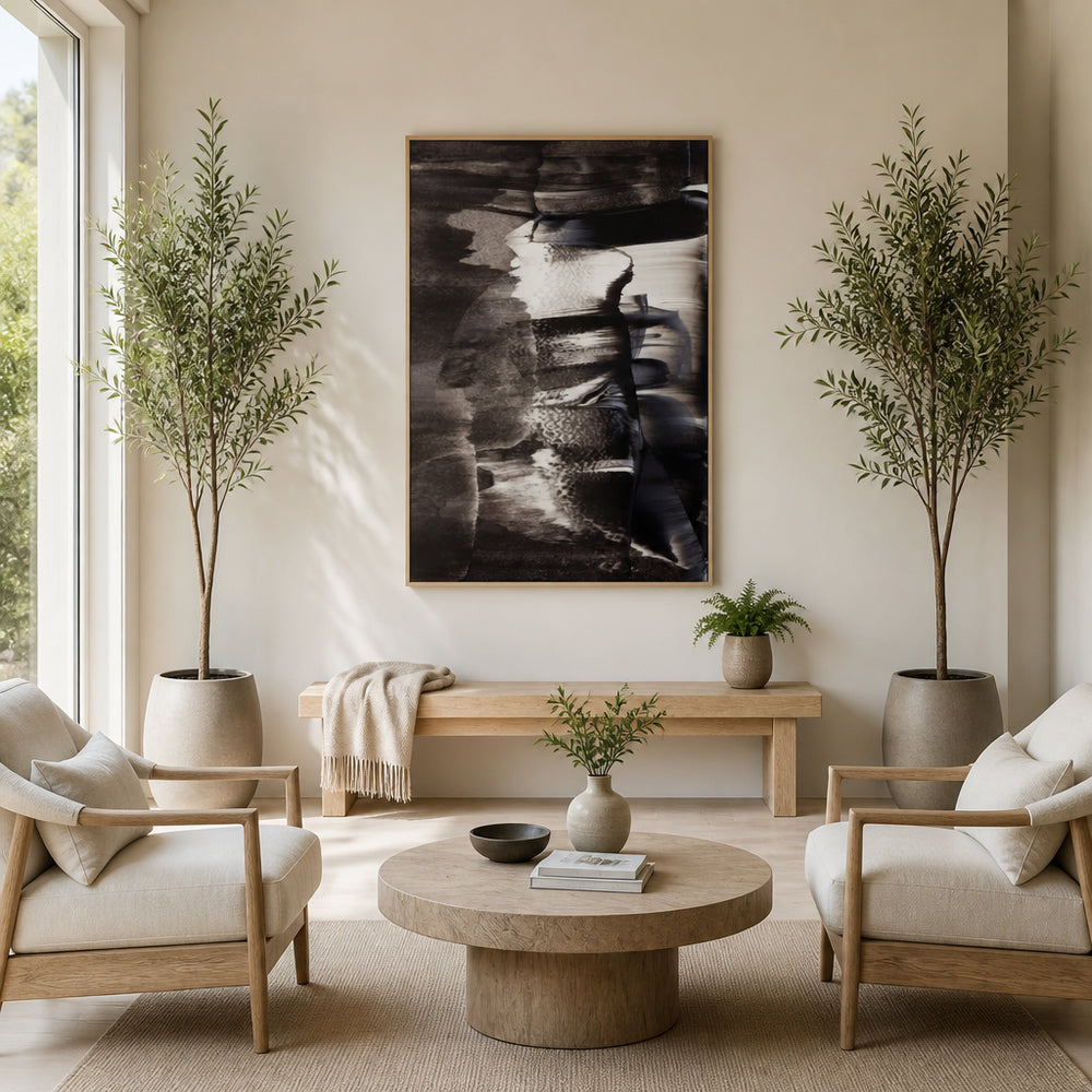 Room mockup featuring Monochrome Textures And Fluid Brushstrokes Art Print