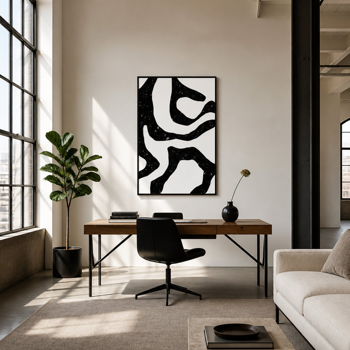Room mockup featuring Organic Black Forms with Speckled Patterns Art Print