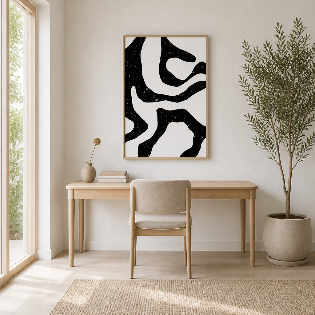 Room mockup featuring Organic Black Forms with Speckled Patterns Art Print