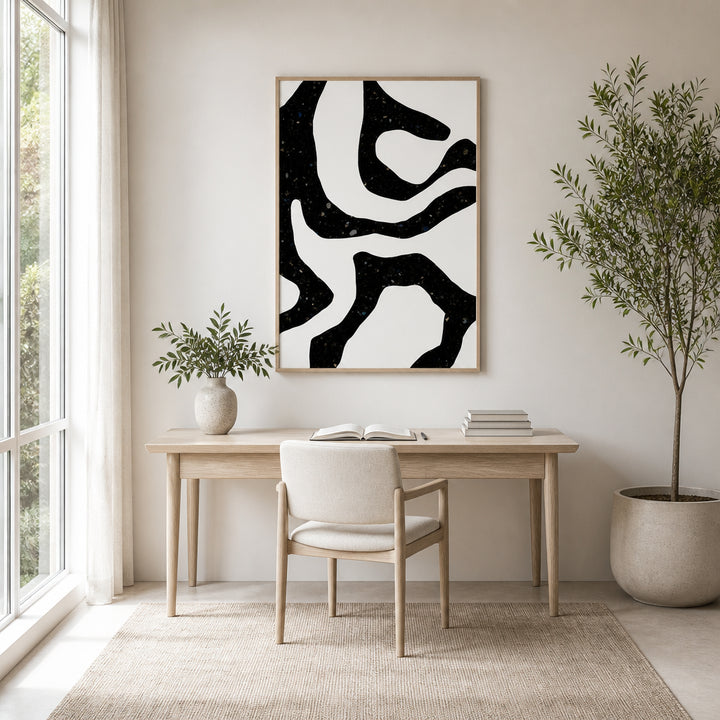 Room mockup featuring Organic Black Forms with Speckled Patterns Art Print