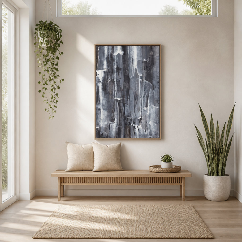 Room mockup featuring Streaks of Gray and White Art Print