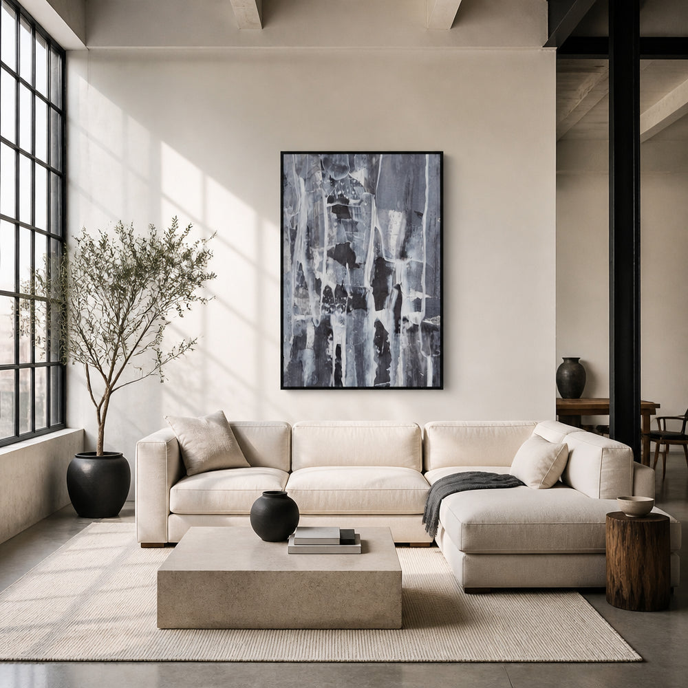 Room mockup featuring Textured Layers of Gray and White Art Print