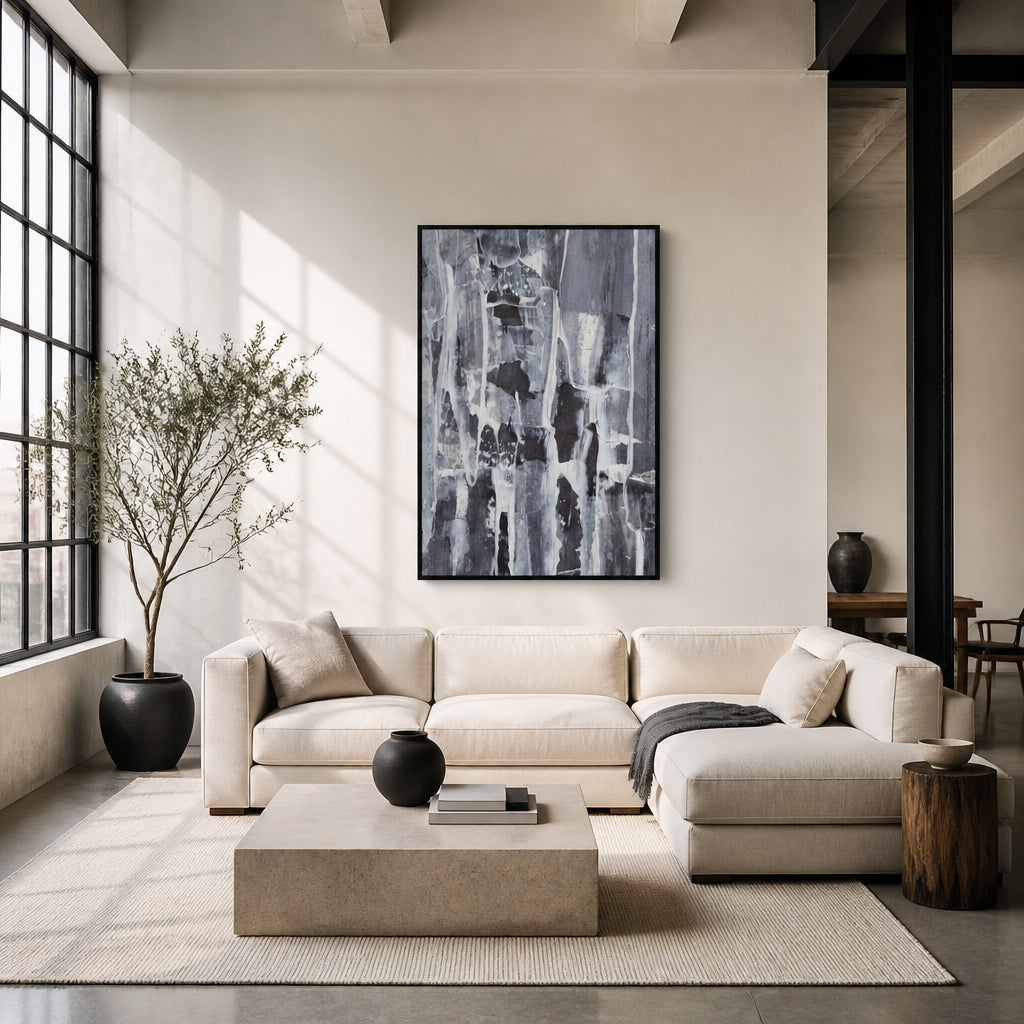 Room mockup featuring Textured Layers of Gray and White Art Print