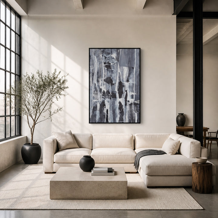 Room mockup featuring Textured Layers of Gray and White Art Print