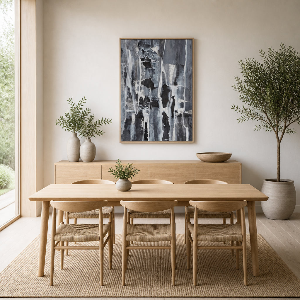 Room mockup featuring Textured Layers of Gray and White Art Print