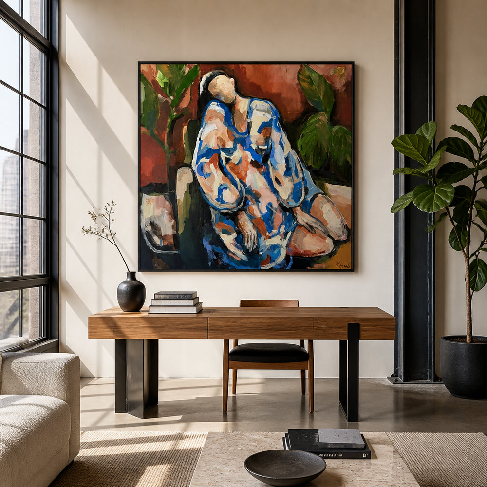 Room mockup featuring Serene Figure Indoors Art Print