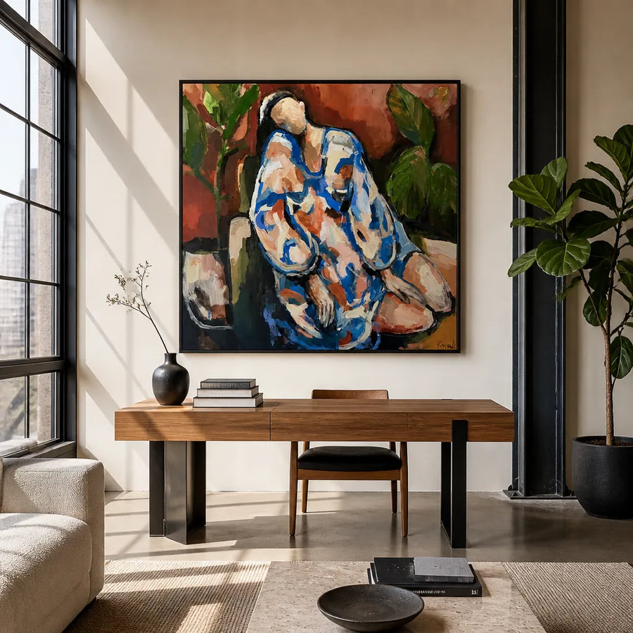 Serene Figure Indoors Art Print in a room setting