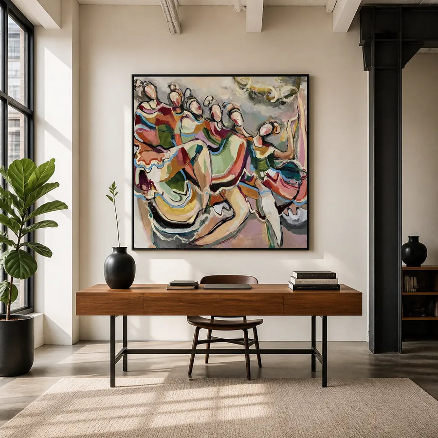 Vibrant Group Dance Art Print in a room setting