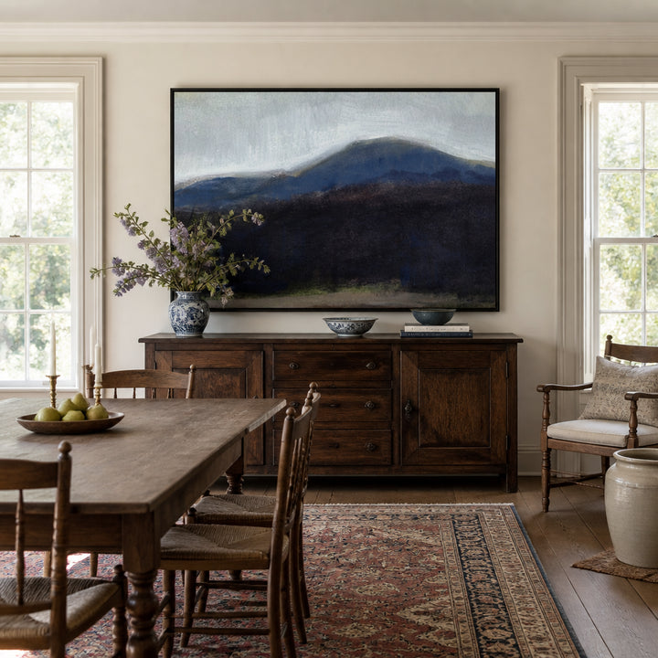 Room mockup featuring Abstract Blue Mountains Art Print
