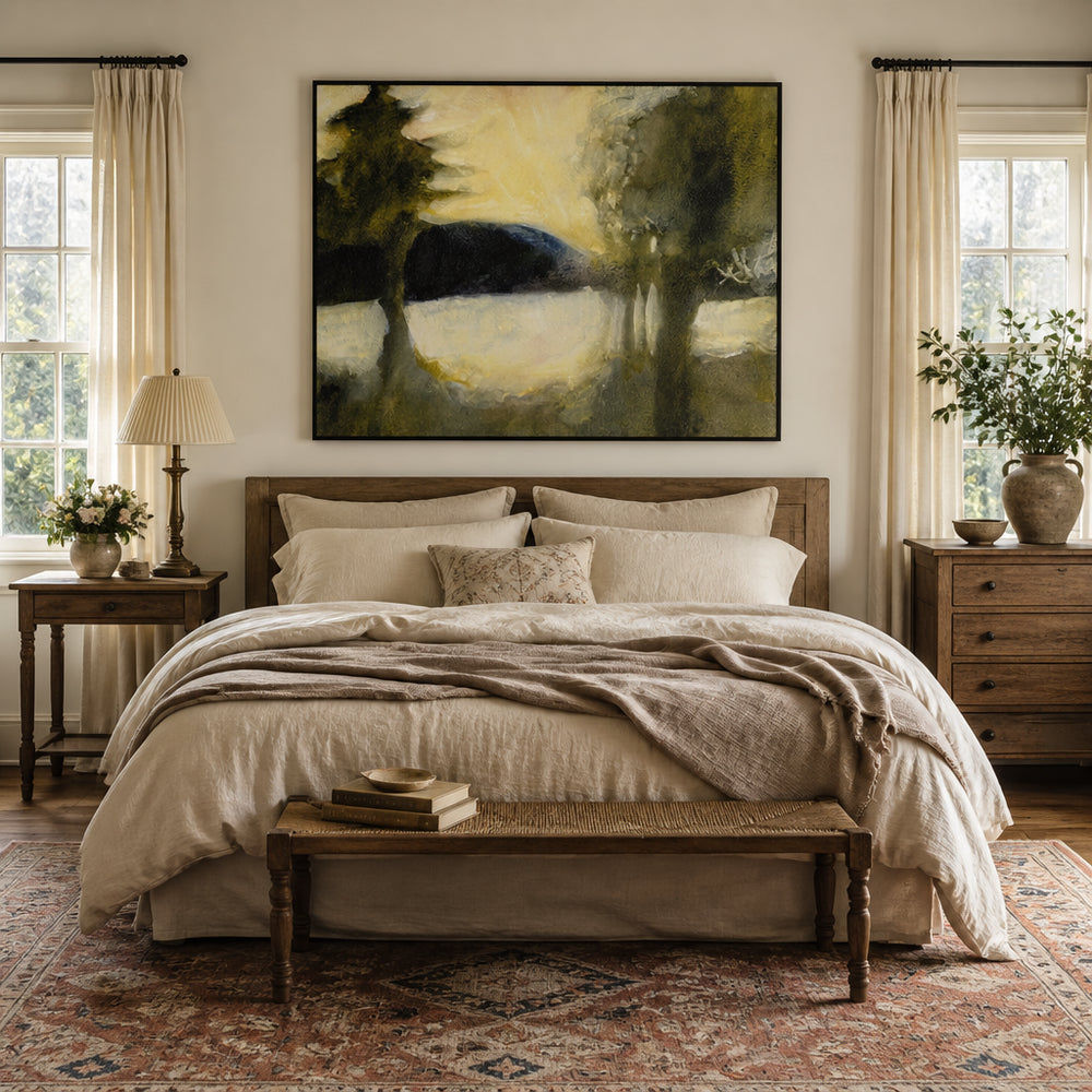 Room mockup featuring Abstract Lake Glow Art Print