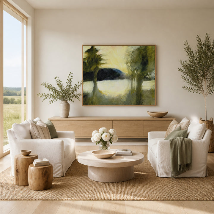 Room mockup featuring Abstract Lake Glow Art Print