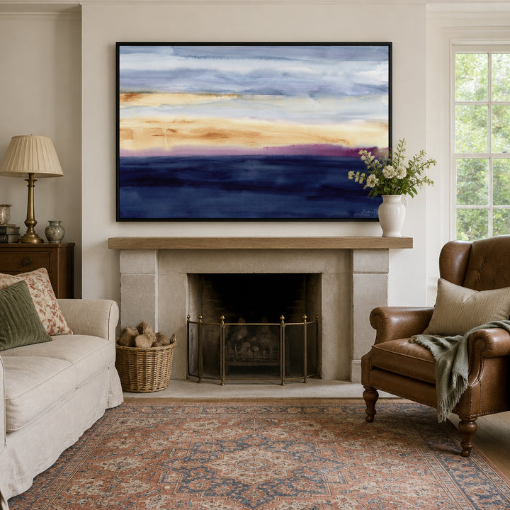 Room mockup featuring Abstract Sunset Horizon Art Print