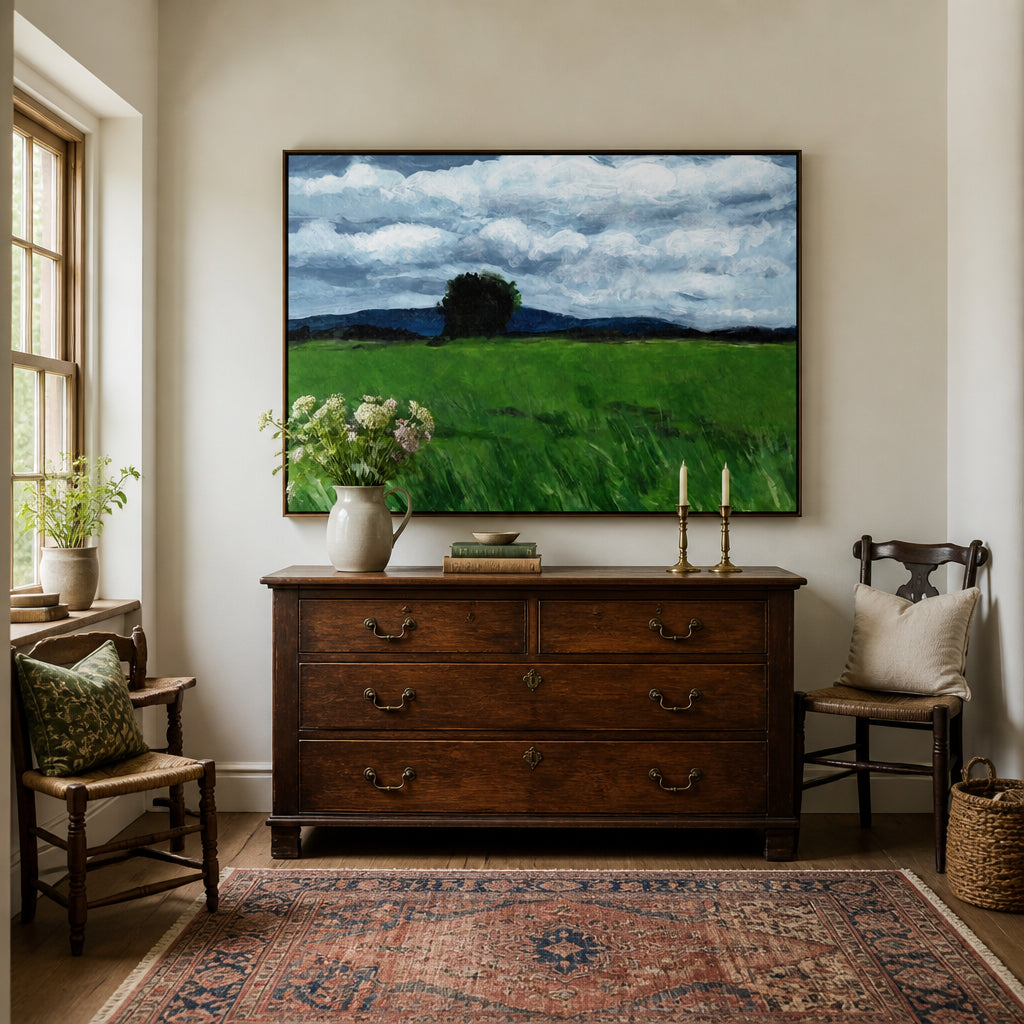 Room mockup featuring Field Under Cloudy Sky Art Print