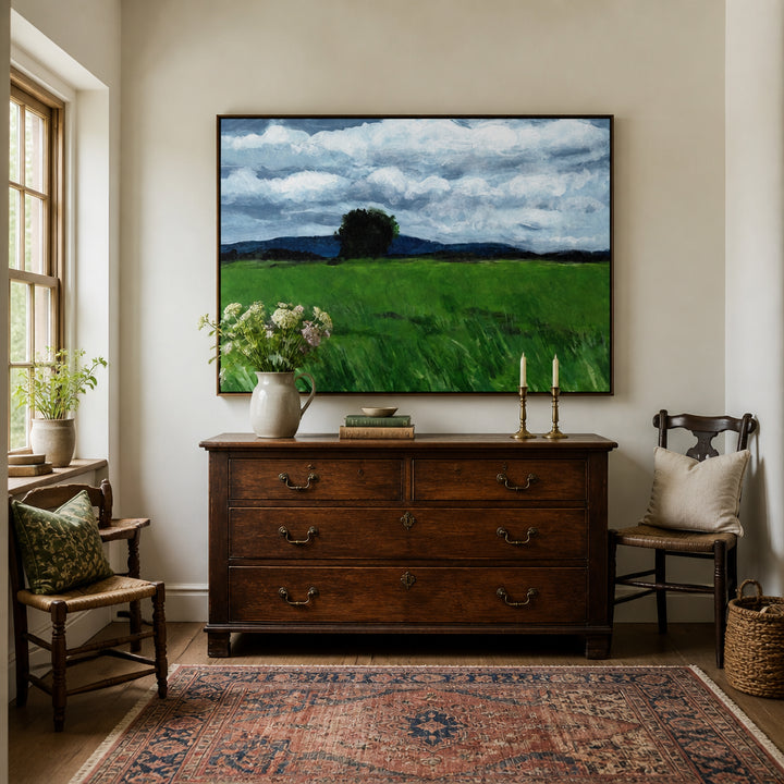 Room mockup featuring Field Under Cloudy Sky Art Print