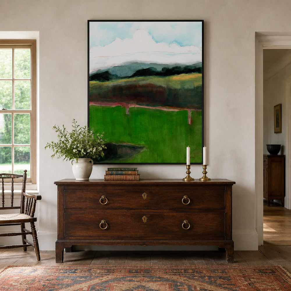 Room mockup featuring Green Fields Landscape Art Print