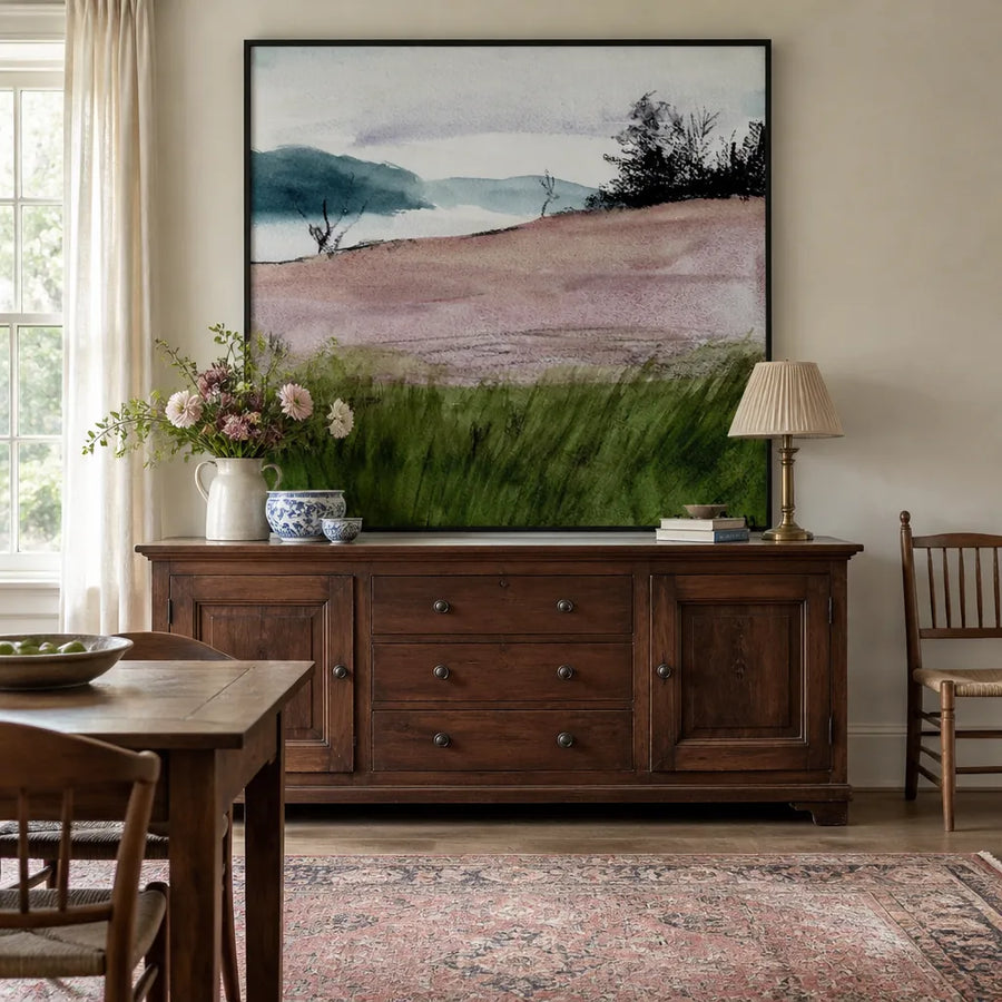 Misty Country Hills Art Print in a room setting
