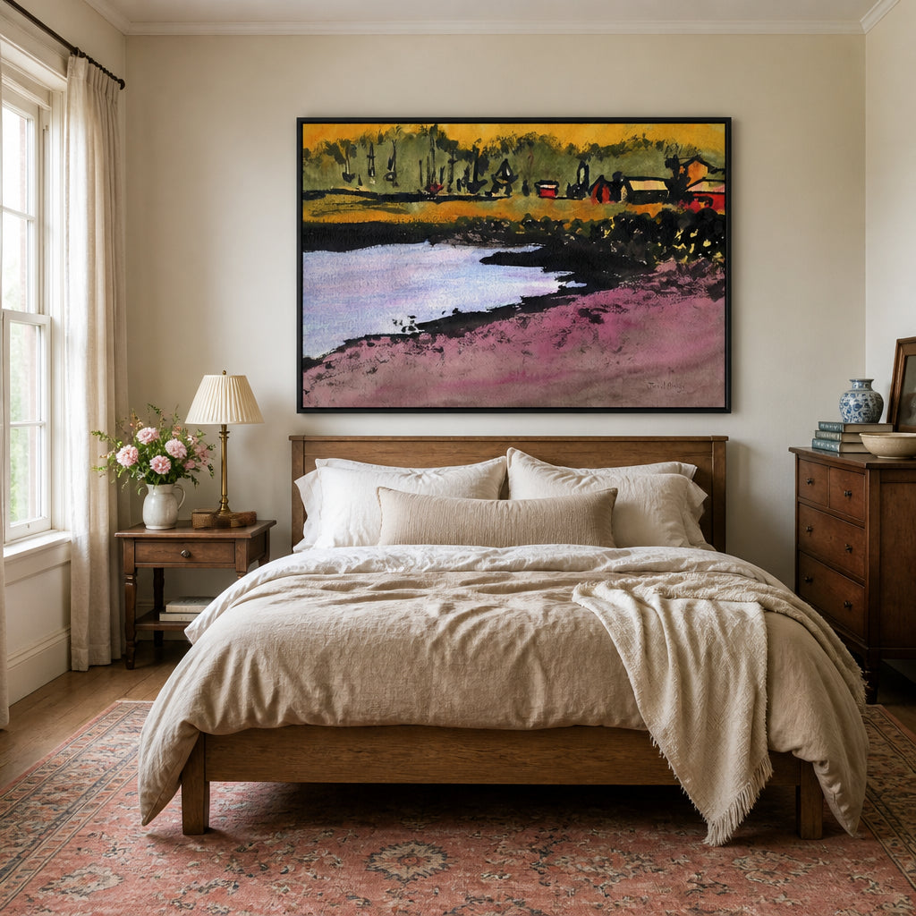 Room mockup featuring Rustic Waterside Scene Art Print