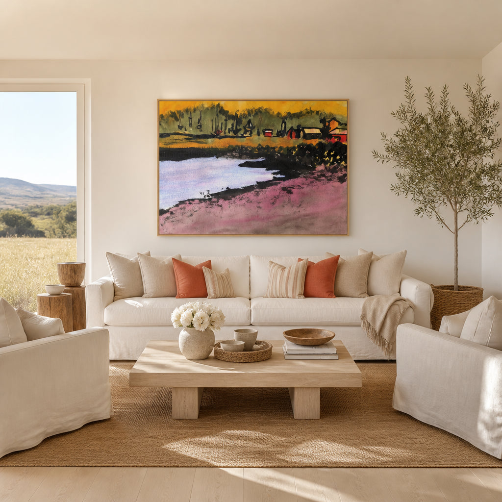 Room mockup featuring Rustic Waterside Scene Art Print