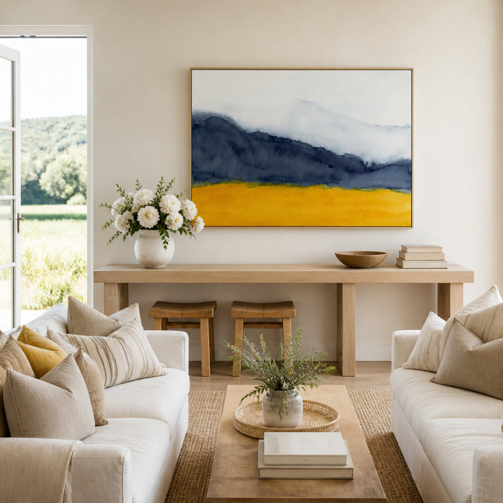 Room mockup featuring Serene Mountain Landscape Art Print
