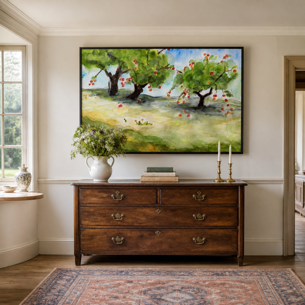 Room mockup featuring Sunny Apple Orchard Art Print