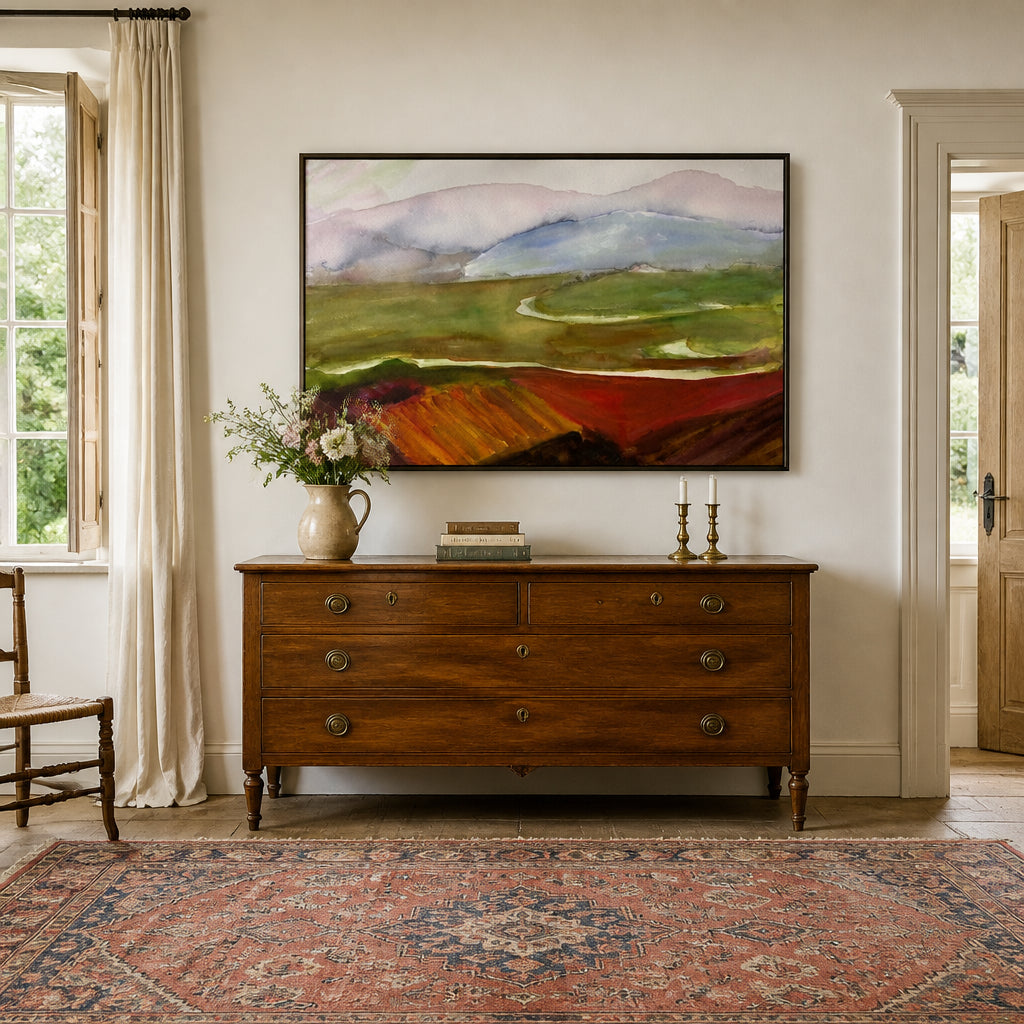 Room mockup featuring Vibrant River Valley Art Print