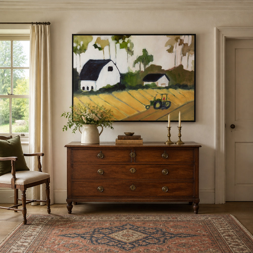 Room mockup featuring Working the Farm Fields Art Print