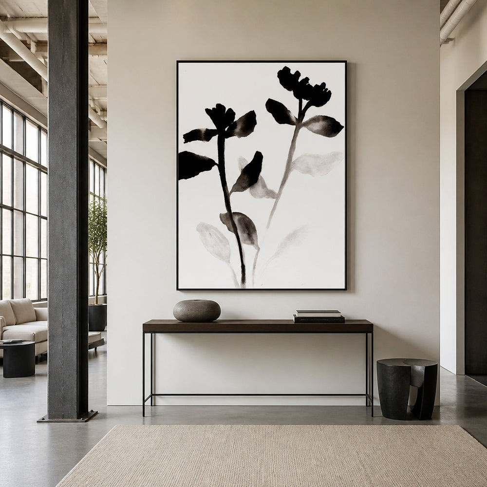 Room mockup featuring Black Ink Flowers Art Print