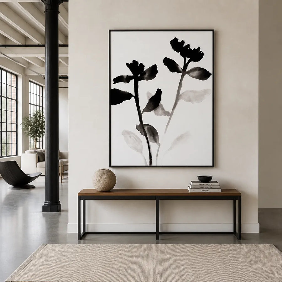 Black Ink Flowers Art Print in a room setting