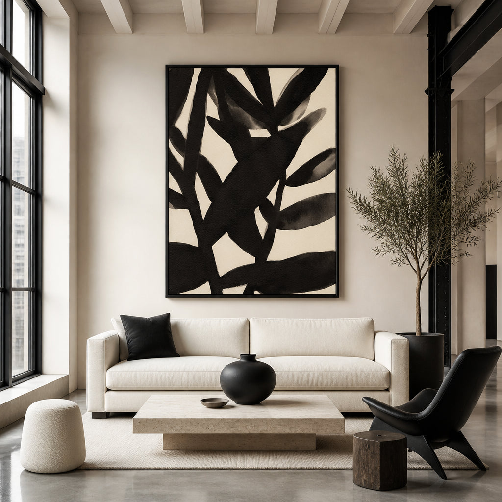 Room mockup featuring Branches in Black and Beige II Art Print
