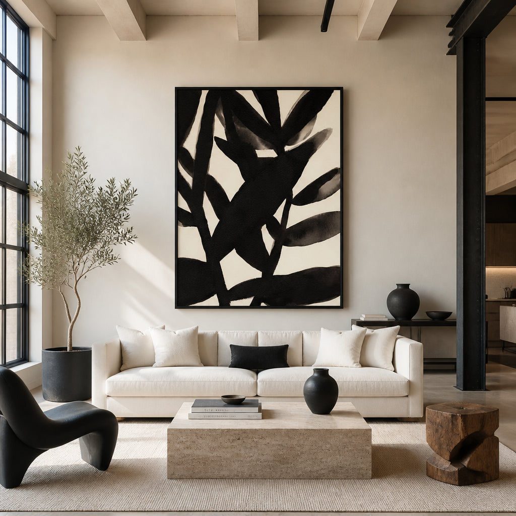 Room mockup featuring Branches in Black and Beige II Art Print