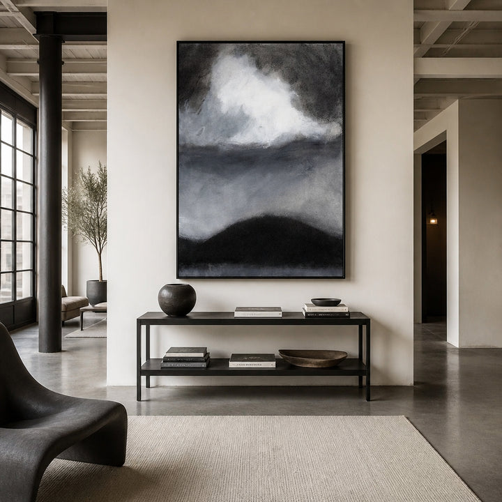 Room mockup featuring Bright Cloud Dark Hills Art Print