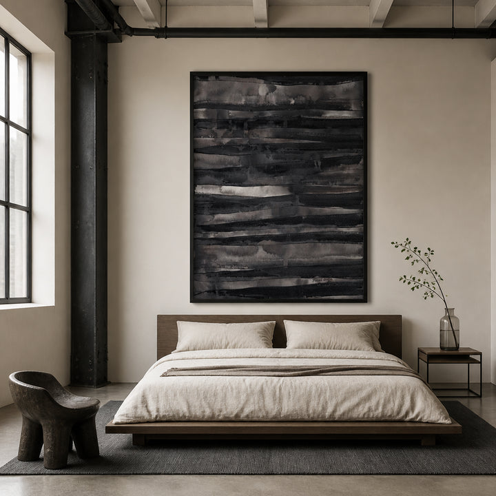 Room mockup featuring Dark Abstract Stripes Art Print