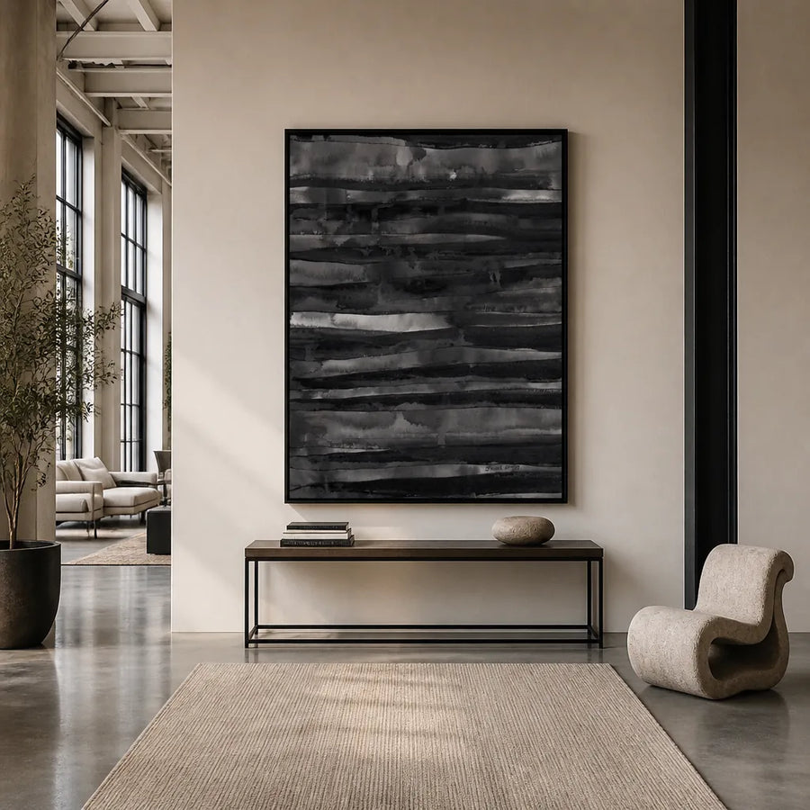 Dark Abstract Stripes Art Print in a room setting