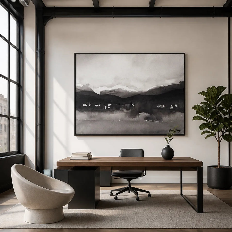 Misty Mountain Village II Art Print in a room setting