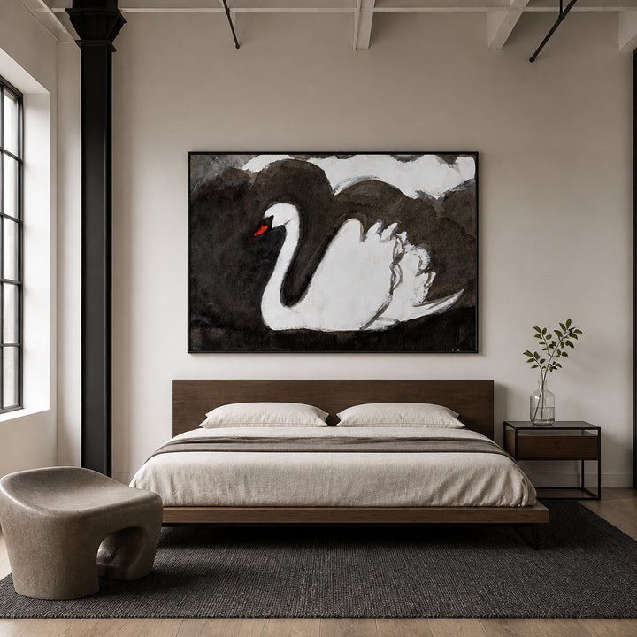 Room mockup featuring Swan On Stormy Lake II Art Print