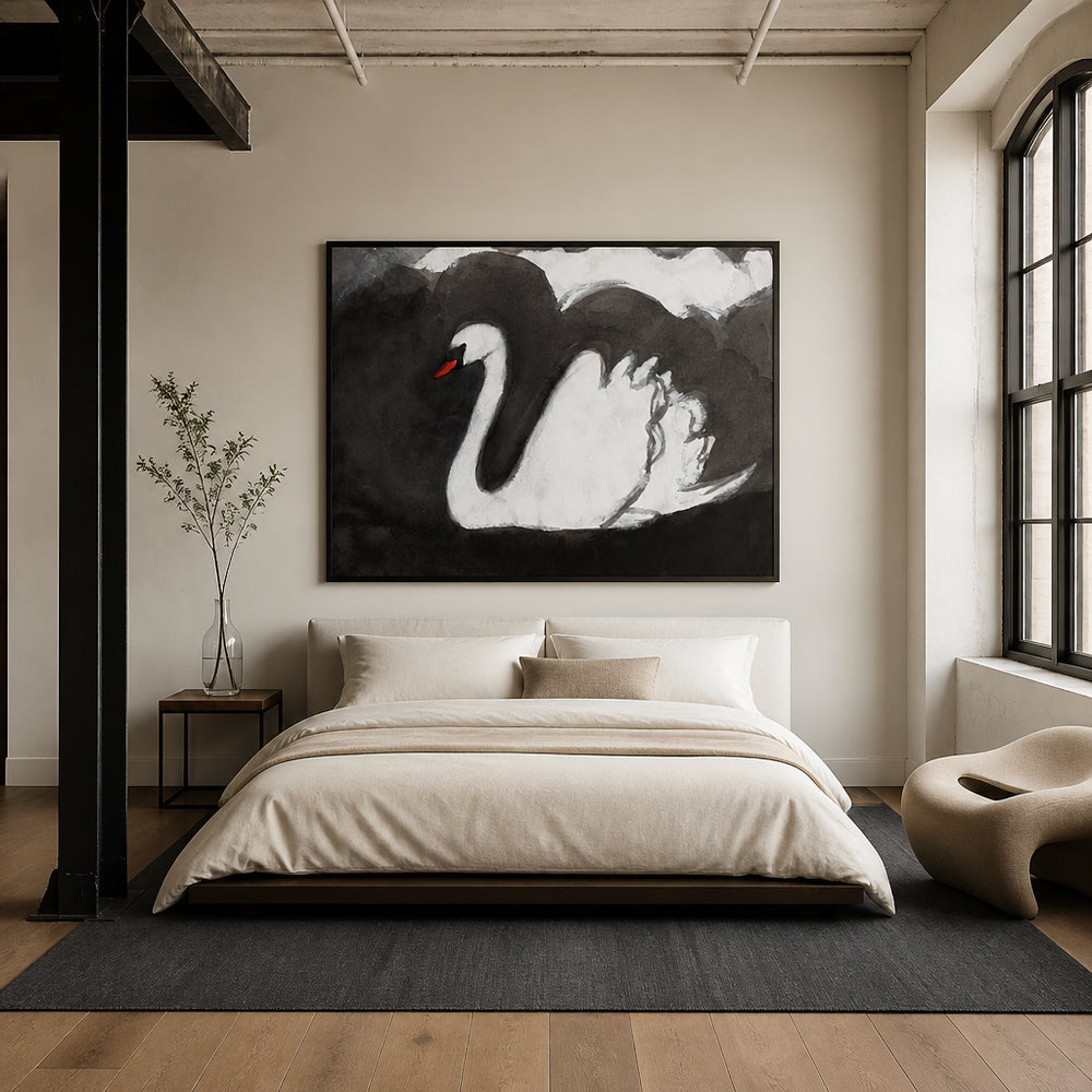 Room mockup featuring Swan On Stormy Lake II Art Print