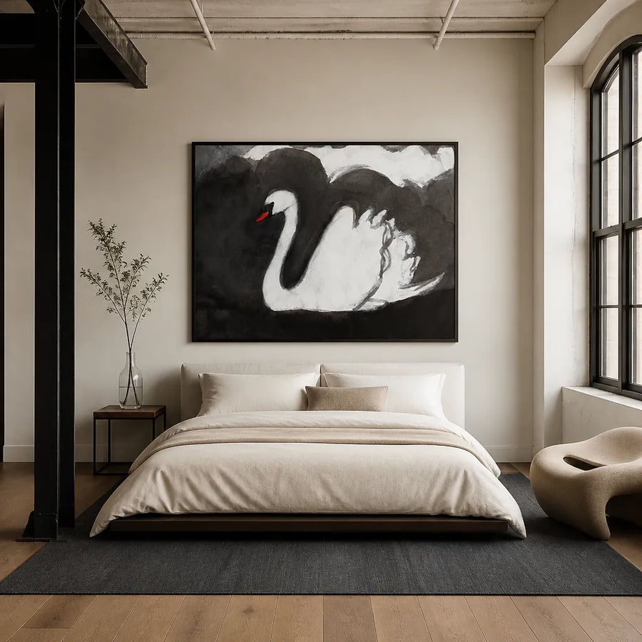 Swan On Stormy Lake II Art Print in a room setting