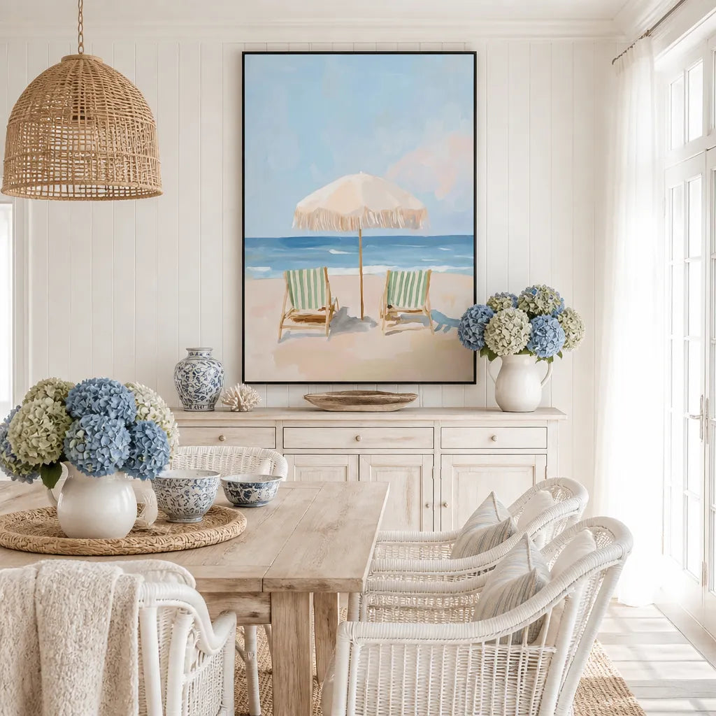 Room mockup featuring Serene Beach Day Art Print
