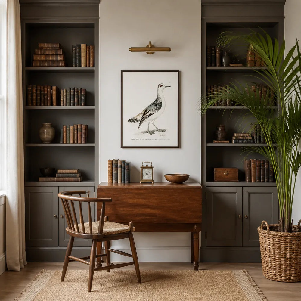 Room mockup featuring Grey Phalarope Vintage Bird Print