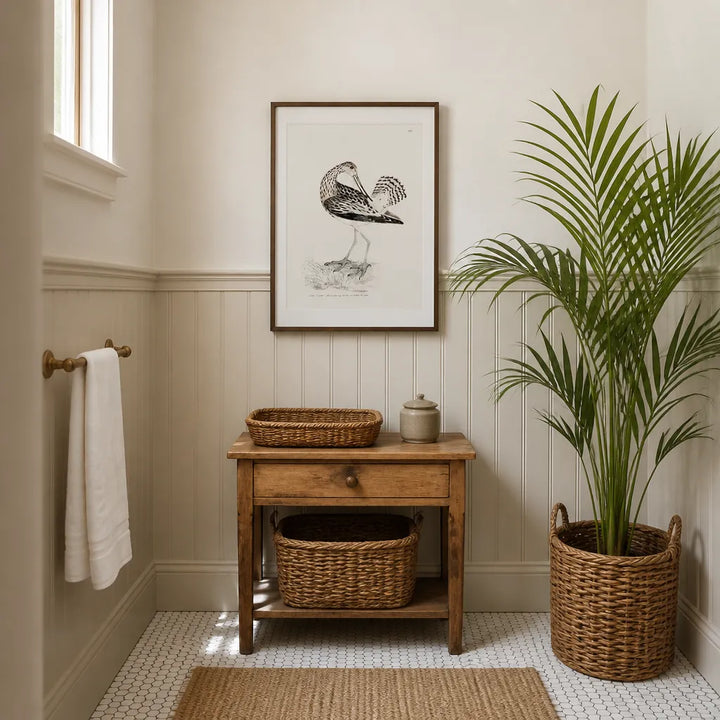 Room mockup featuring Grey Godwit Vintage Bird Print