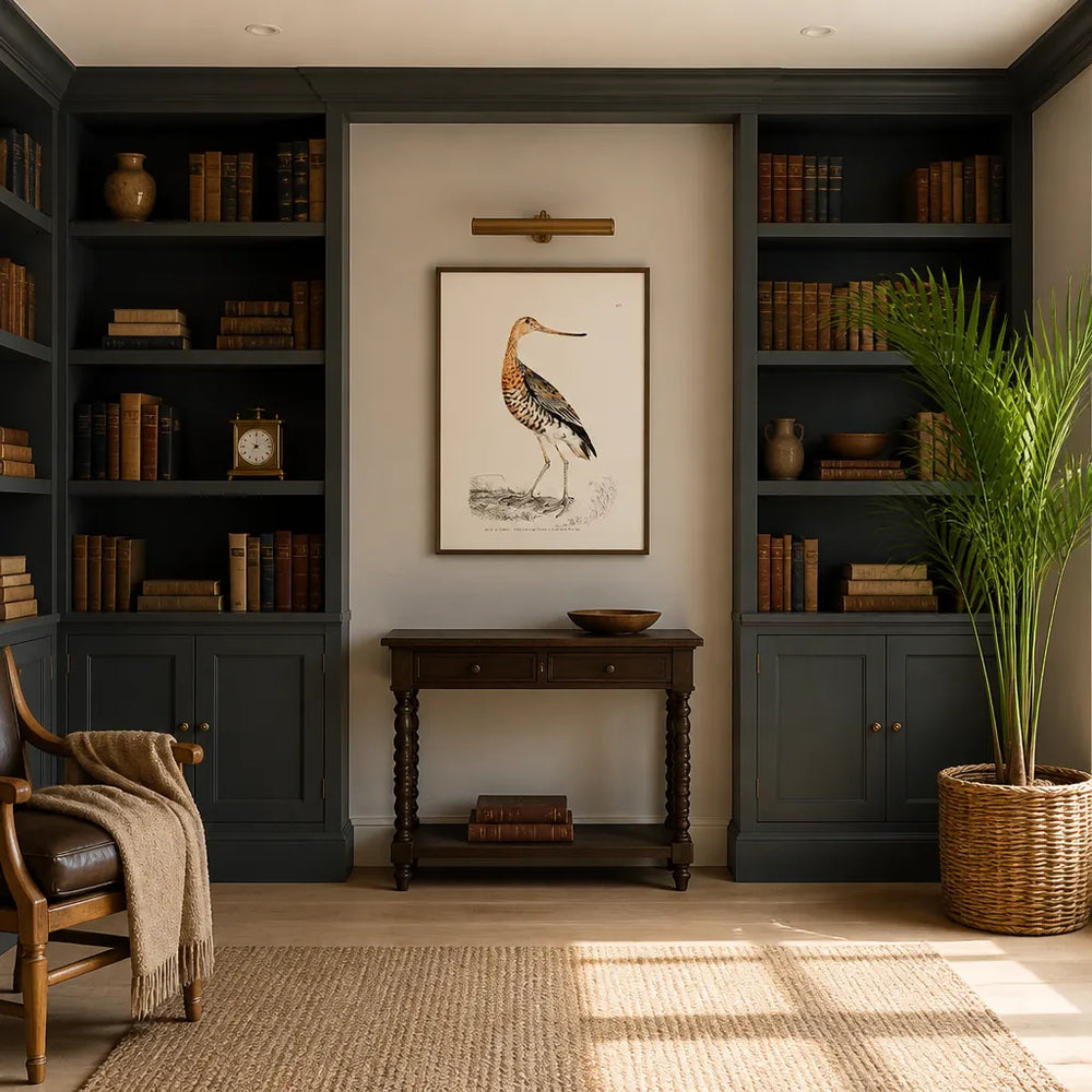 Room mockup featuring Red Godwit Vintage Bird Print